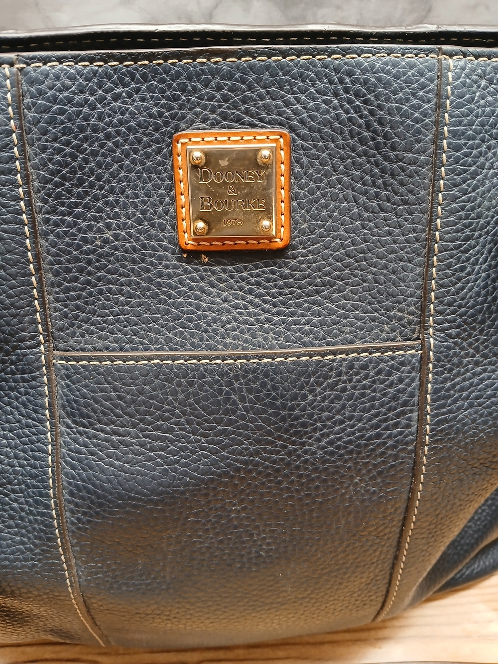 Dooney & Bourke Navy and Brown Pebble Leather Shoulder Bag - Picture 2 of 12